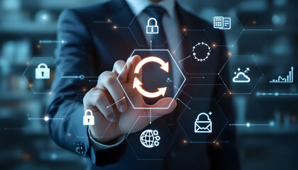 Naklejka premium Data Synchronization and Process Automation, Technology Refresh Concept, Continuous Improvement and Business Cycle Illustration