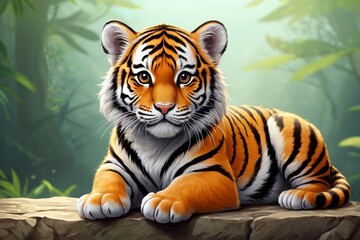 Obraz premium there is a tiger that is sitting on a rock in the jungle