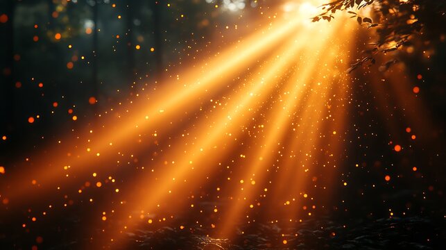 Golden sunlight streaming through sparkling notes in a calm natural setting image