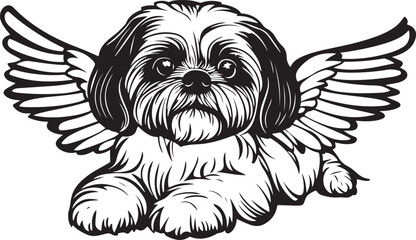 Shih Tzu Dog with Angel Wings Stylized Vector Illustration Graphic