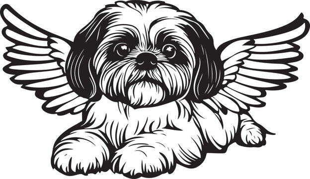 Shih Tzu Dog with Angel Wings Stylized Vector Illustration Graphic