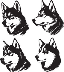 Siberian Husky Dogs Side Profile Stylized Vector Illustration Graphic © PapaGray