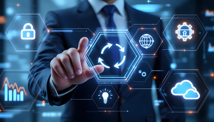 Data Synchronization and Process Automation, Technology Refresh Concept, Continuous Improvement and Business Cycle Illustration