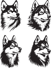 Siberian Husky Dog Stylized Set Vector Illustration Graphic