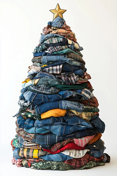 Ropa utilizada se acumula formando un &aacute;rbol de navidad con una estrella