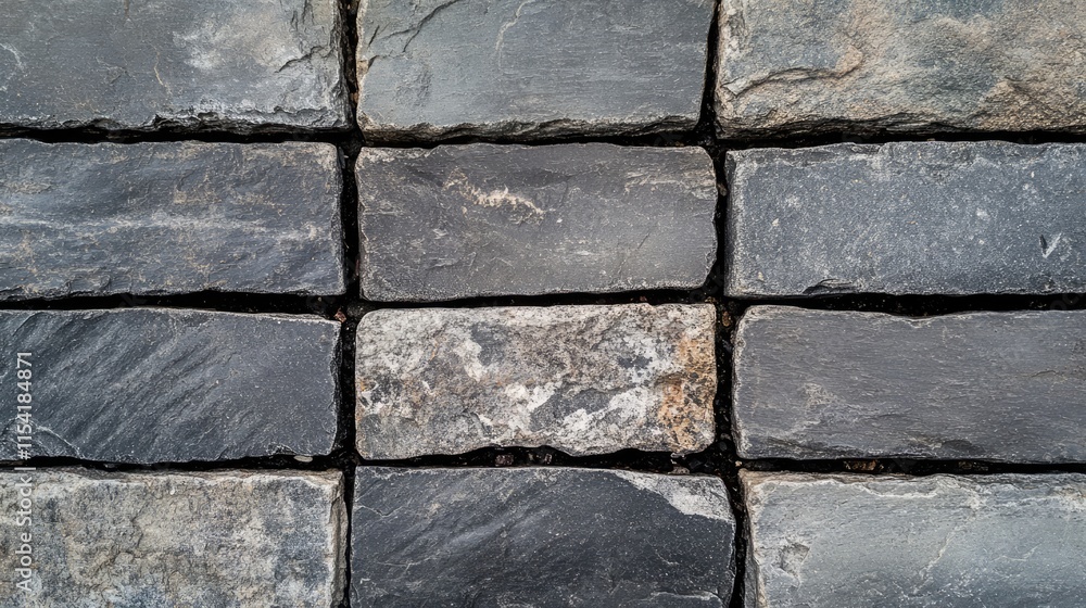 Poster monochrome gray rectangular stone bricks arranged in horizontal lines creating a textured background