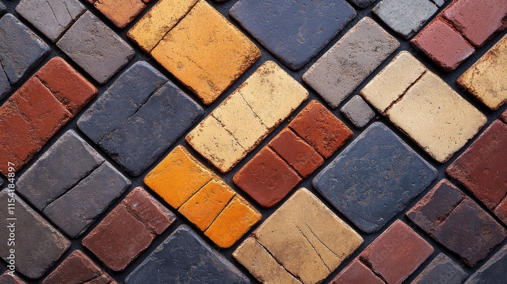 Poster colorful assortment of bricks arranged in a geometric pattern ideal for construction and building ma