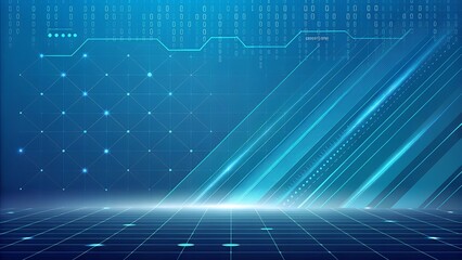 Futuristic digital Blue interface with falling binary code background 