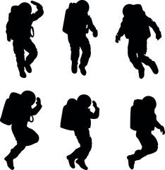 Spacemen Poses Silhouette Set Vector Illustration Graphic