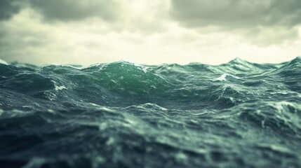 Dramatic Ocean Waves Under Overcast Sky with Turbulent Water Surface