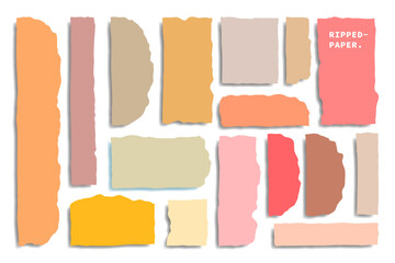 Torn paper sheets design bundle. Abstract notepaper with rough edges. For art illustration, poster, label, or sticker graphic element.