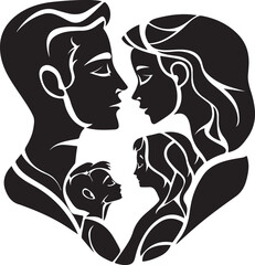 Stylized Husband Wife Son and Daughter Silhouette Vector Illustration Graphic