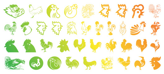 Rooster chicken icon set