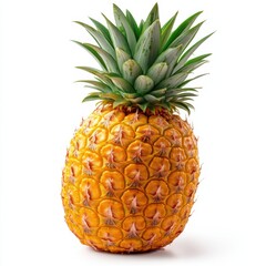 Fototapeta premium Bright and juicy pineapple with green leaves isolated on white background.