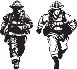 Two Firefighters Running Stylized Silhouette Vector Illustration Graphic