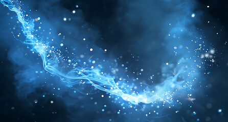 Abstract Blue Smoke and Light Particles on dark blue background