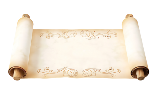 Old open parchment scroll. Isolated on transparent background. PNG
