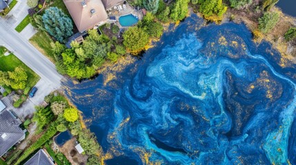 Aerial View of Chemical Spill Near Residential Area
