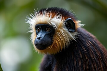 Obraz premium arafed monkey with a white and black face and a long hair