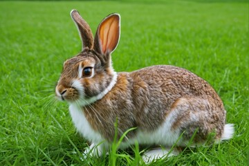 Fototapeta premium there is a rabbit that is sitting in the grass