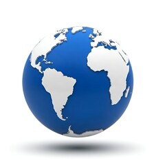 Naklejka premium Blue white globe on a white background with shadow beneath 