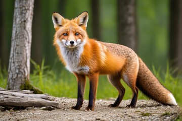 Fototapeta premium there is a fox standing in the woods looking at the camera