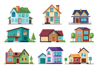 Flat Design Modern Cottage and Hotel Icons for Architecture and Real Estate  isolated on white background. Vector illustration.
