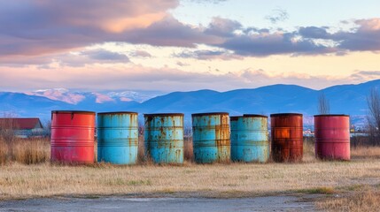 Empty Containers in a Field Under Evening Light