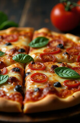 Italian pizza with tomatoes and cheese close-up
