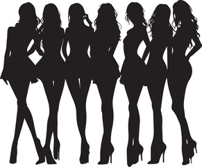 Women Standing Together As a Group Silhouette Vector Illustration Graphic