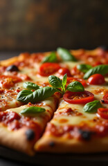 Italian pizza with tomatoes and cheese close-up