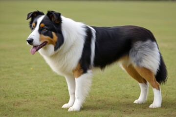 arafed dog standing in a field with a frisbee in its mouth