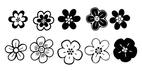 Vector hand-drawn set of flowers. 