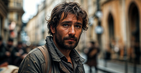 A beggar man in the city.