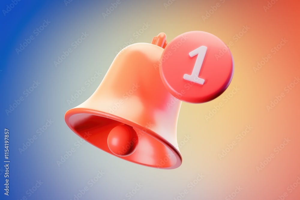Poster a 3d rendered orange bell with a notification of one new message.