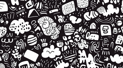 Black and white abstract doodle pattern background texture for website design.