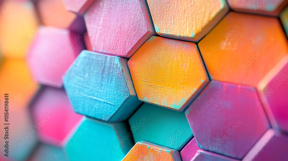 Poster colorful hexagon patterns create a vibrant geometric display for decoration.