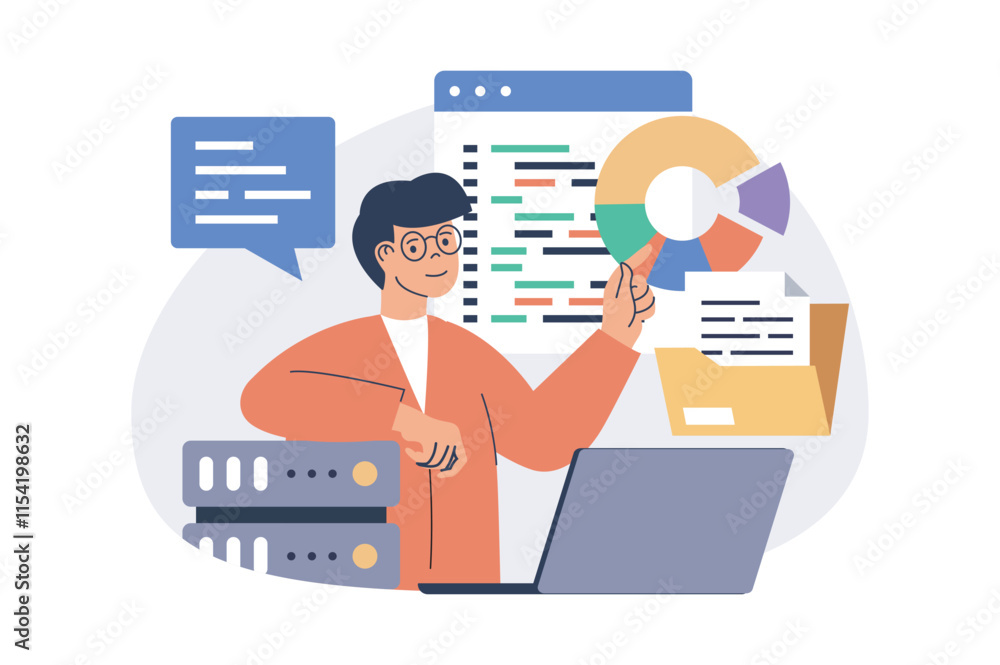 Aufkleber system administrator web concept with flat cartoon people for website design. man does maintenance t