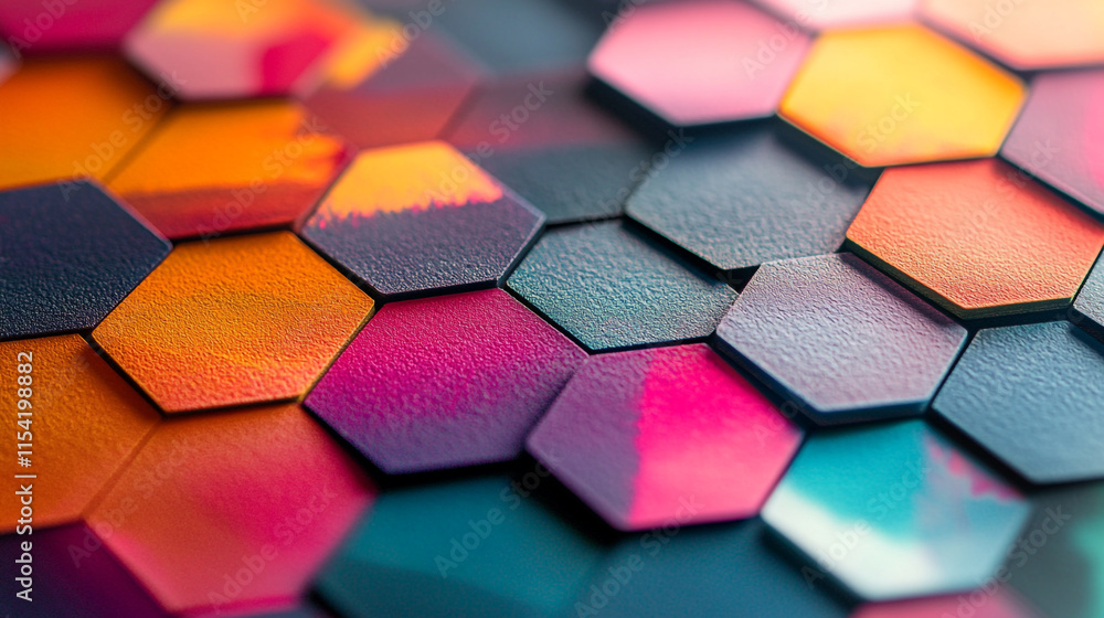 Aufkleber colorful hexagon tiles create a vibrant and artistic pattern on the surface.