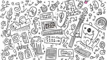 Cartoon Music Instruments Doodle Background Illustration.