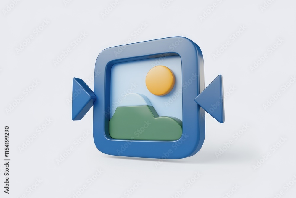 Aufkleber 3D illustration of a blue image transfer icon with arrows, symbolizing data movement or sharing.