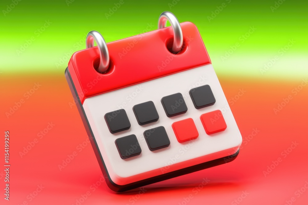 Poster A 3D rendered red and white calendar icon with black squares representing dates.