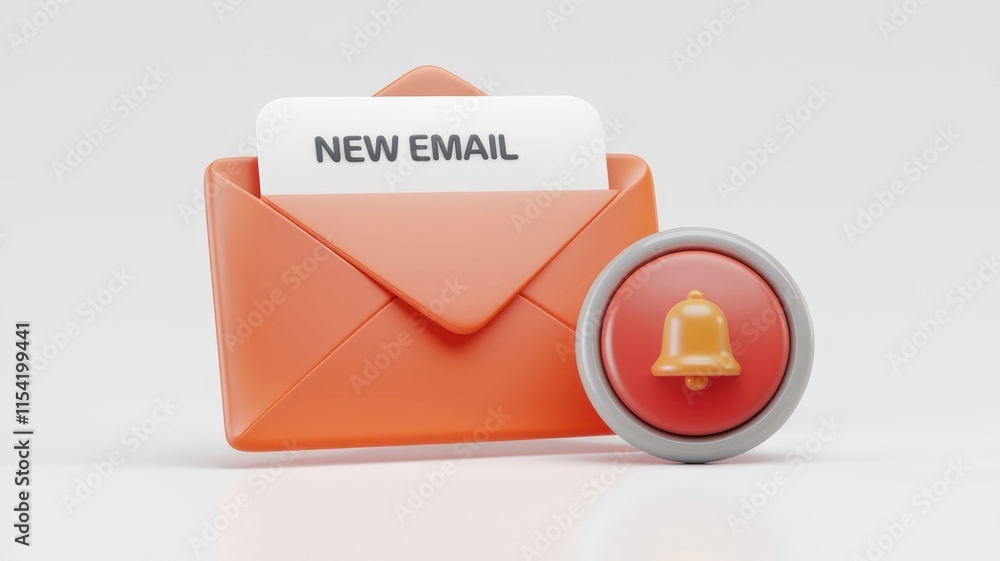 Poster new email notification shown with an orange envelope and bell icon.