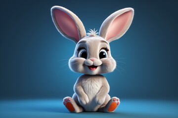 Naklejka premium cartoon rabbit sitting on the ground with a blue background