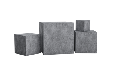 Product display stand made from white grey grunge concrete in Four step Podium 3d rendering