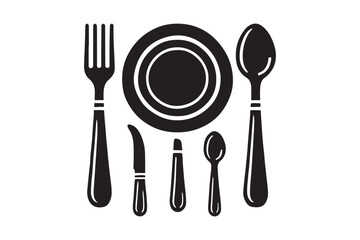 Dinner Plate, Fork and Knife Silhouette 