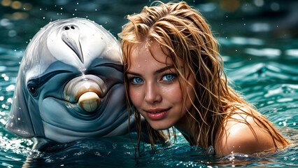 beautiful girl with a dolphin.