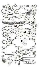 Fototapeta premium Cute Doodle Clouds Sky Design Elements Illustration.
