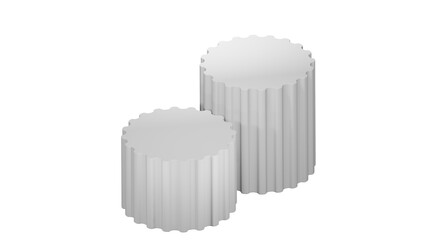 3D Cylinder striped 2 white pedestal podiums with layer and close up on transparent background clean luxury style