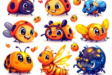 Fototapeta premium Cute and Colorful Cartoon Insects for Children's Artwork and Designs